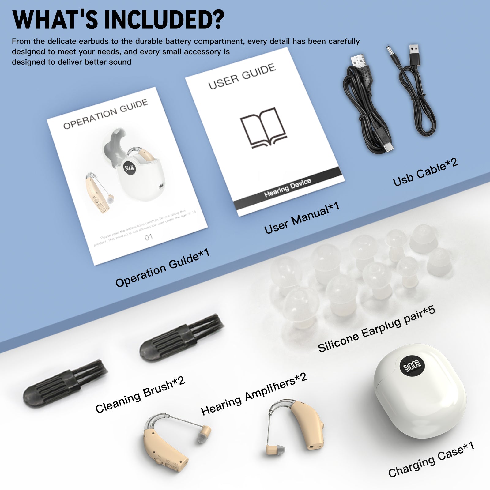PowerBTE Rechargeable Hearing Aids with LED Charging Case