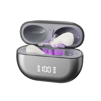 Smart Invisible CIC Hearing Aids with UV Sanitizing Case & Voice Prompts